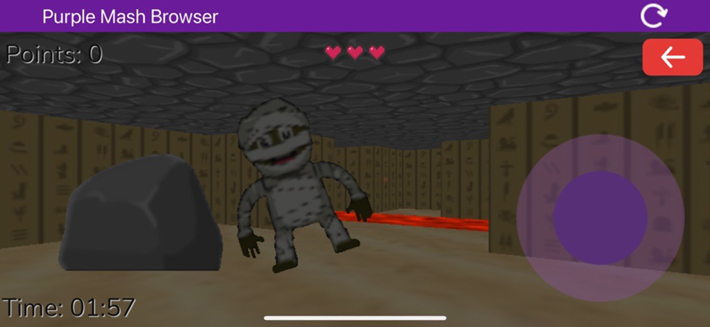 An Egyptian themed educational game featuring a mummy inside the Purple Mash Browser.
