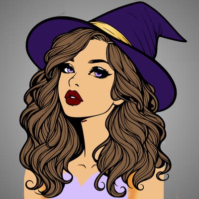 realistic witch girl with wavy hair and lips