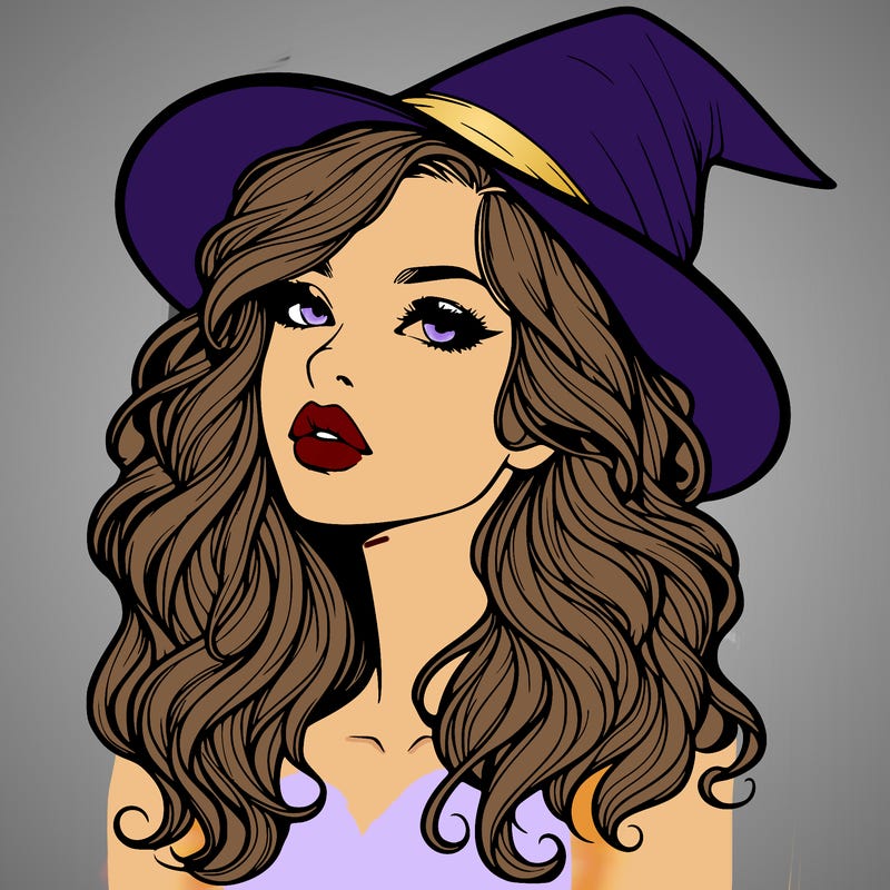 realistic witch girl with wavy hair and lips