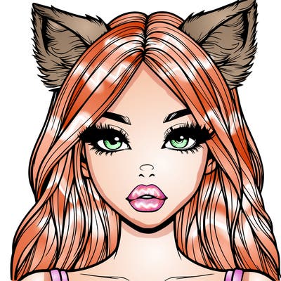 realistic girl with fox ears and realistic lips