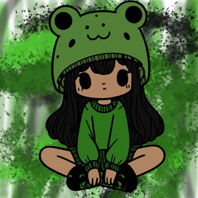 a girl wearing a frog hat and some frog socks