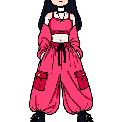 girl in a crop top and baggy pants