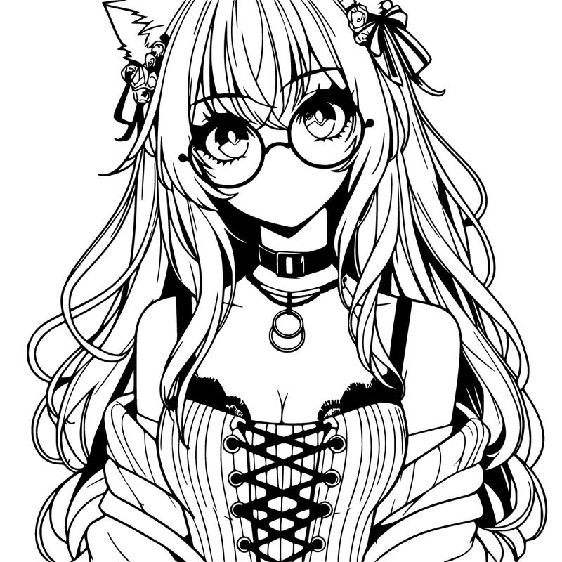 anime girl realistic with hot glasses and cat ears