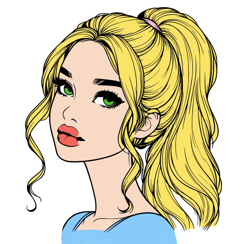 realistic girl with a ponytail on her hair and lips