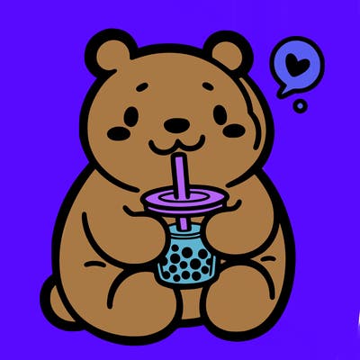 bear drinking boba tea