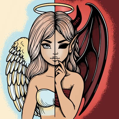 realistic angel half demon