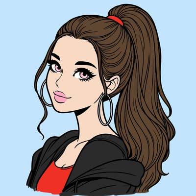 realistic girl with a high ponytail