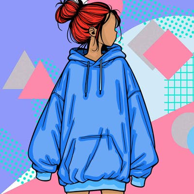 realistic girl with a oversized sweatshirt on and a bun