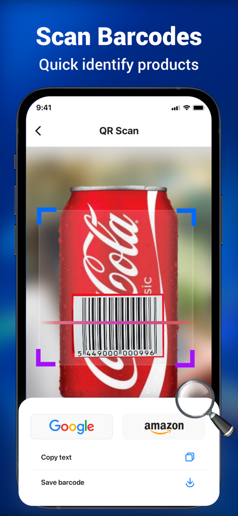 Un smartphone escaneando el código de barras de una lata de refresco para una rápida identificación del producto usando Shark QR