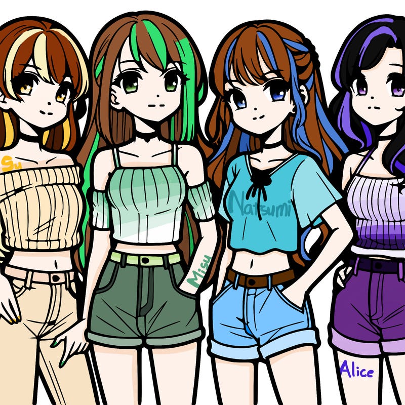 teen manga girls group of 4