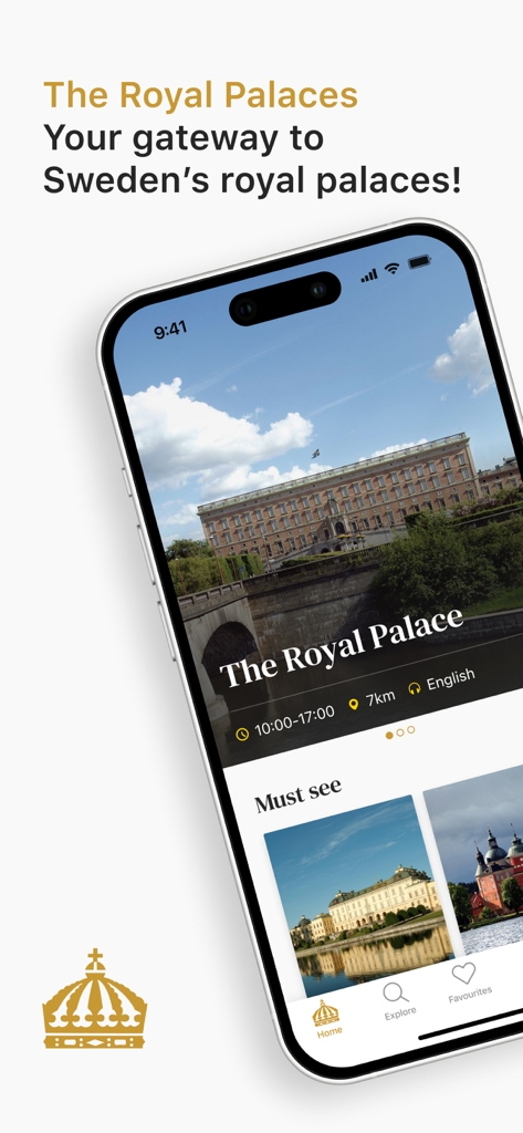 Un teléfono inteligente mostrando la pantalla de inicio de la aplicación Palacios Reales de Suecia