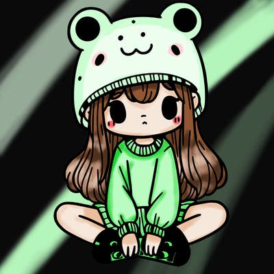 a girl wearing a frog hat and some frog socks