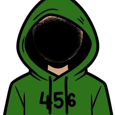 a person with non face waering a hoodie with a 456 symbol