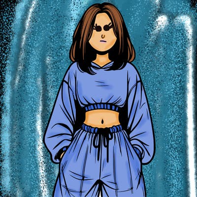 realistic girl faceless with baggy pants and a crop top