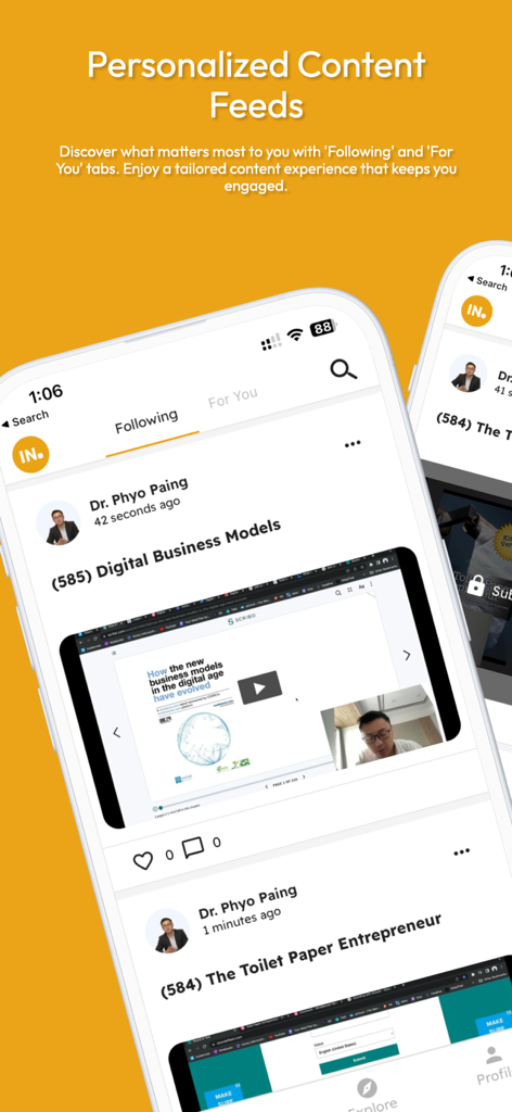 Insidernote - Insidernote app interface displaying personalized content feeds with Following and For You tabs for creator updates.