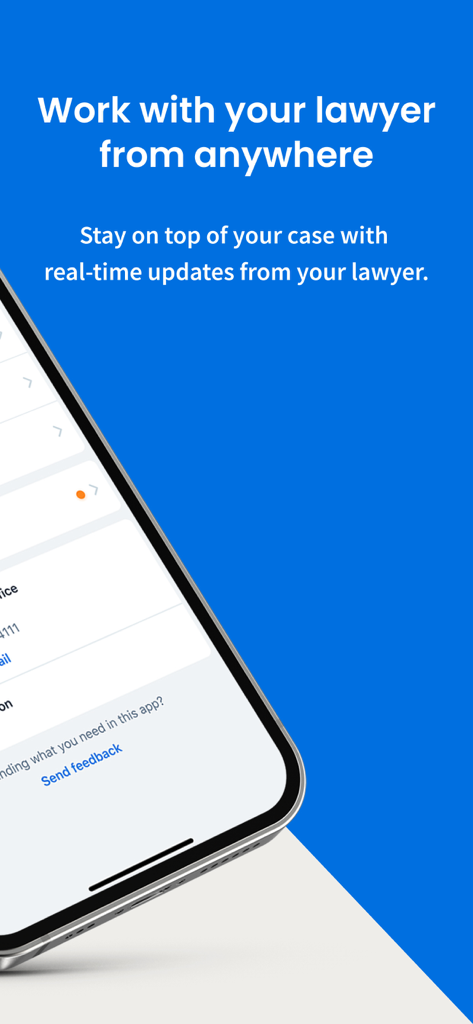 Clio for Clients - Clio for Clients app display showing real time legal case updates.