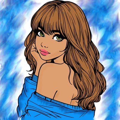 realistic girl with bangs looking over her shoulder