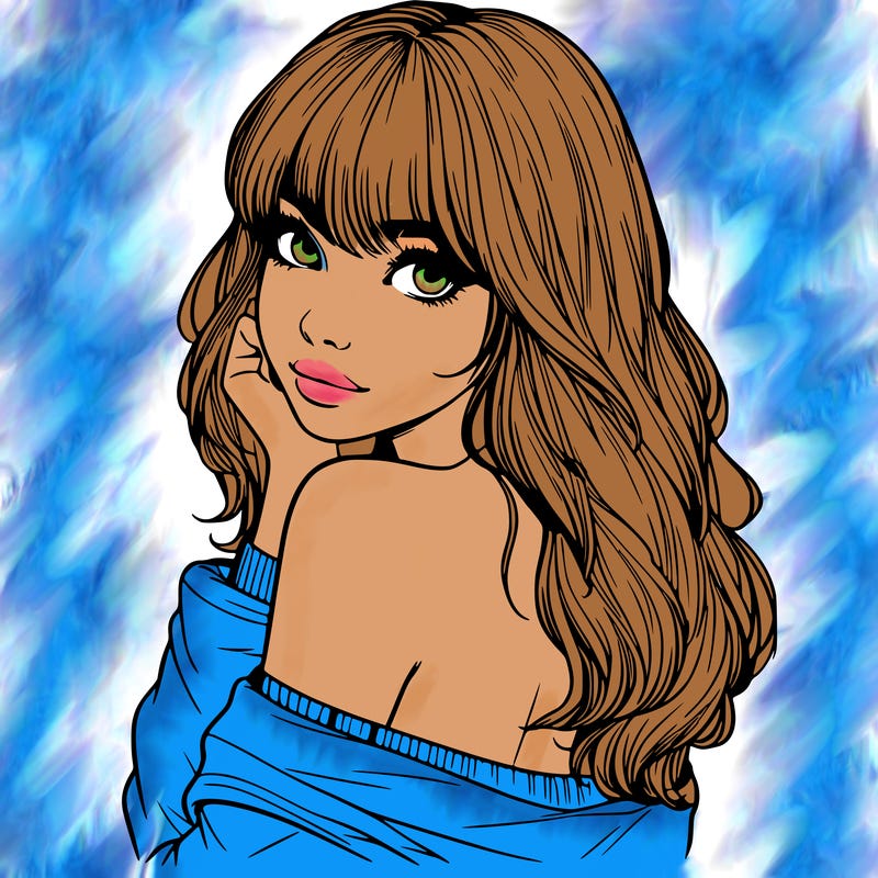 realistic girl with bangs looking over her shoulder