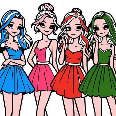 four beautiful teen girls in dresses