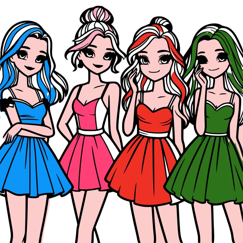 four beautiful teen girls in dresses