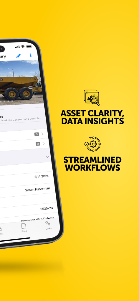 건설 자산 관리 및 데이터 통찰력을 위한 Nektar 앱 인터페이스를 표시하는 스마트폰