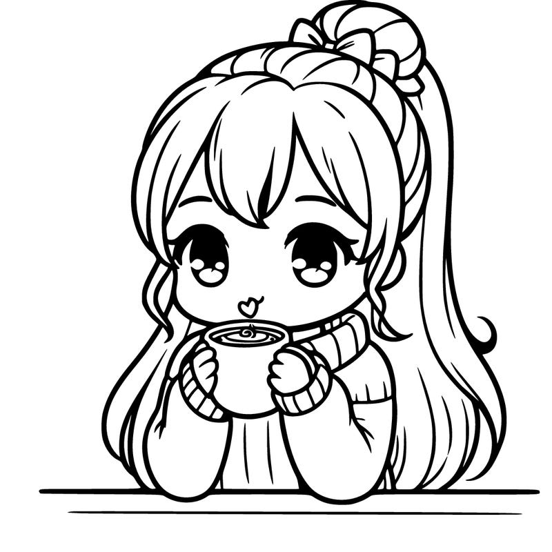 cute adult girl drinking hot cocoa