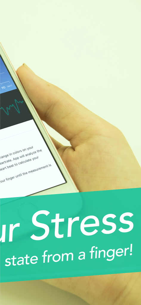 StressScan - check your stress - Hand hält ein Smartphone, das die StressScan-App zur Messung des Stresses an der Fingerspitze verwendet