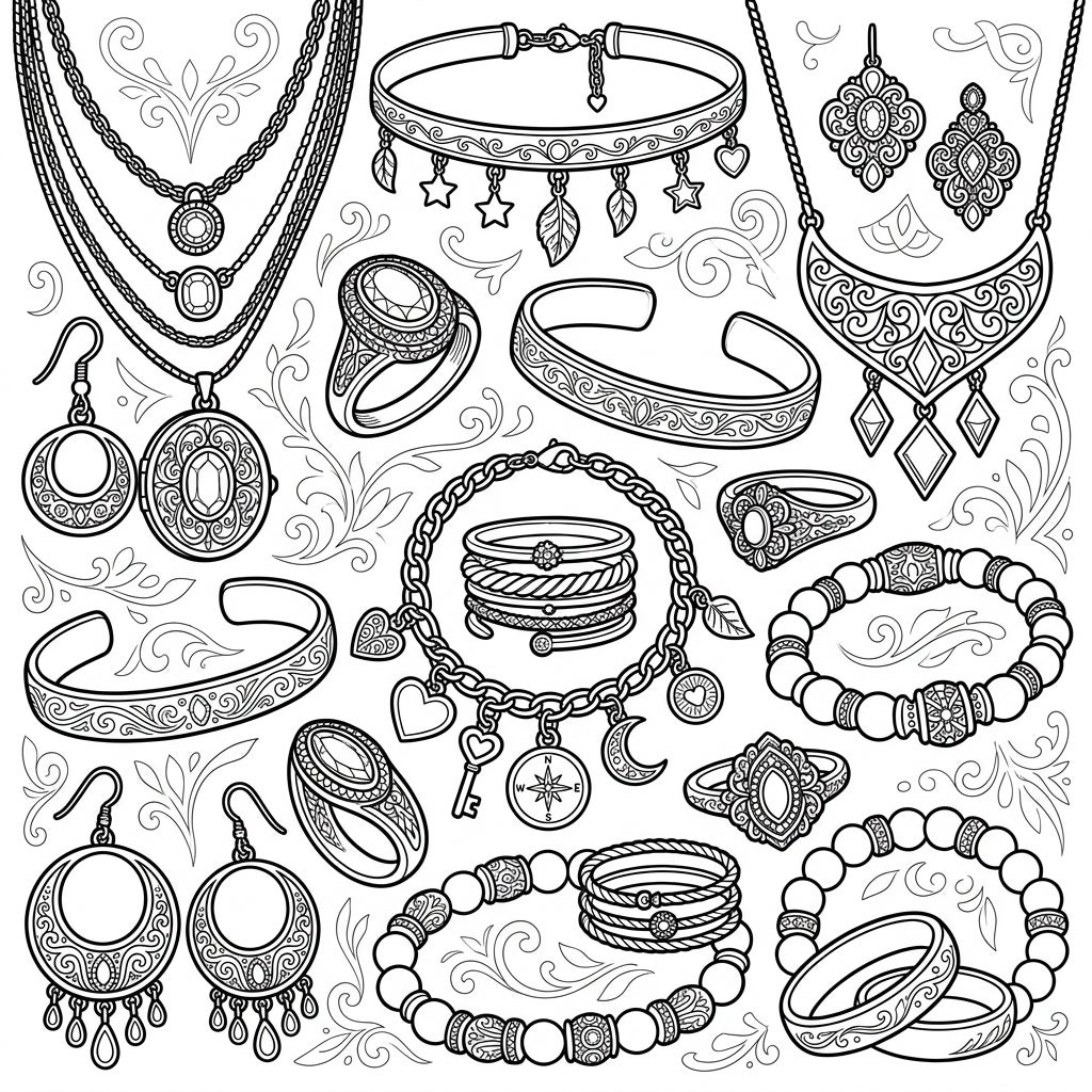 Silver Jewelry Coloring Page: Intricate Designs to Color — Color Pop