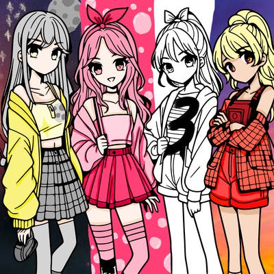 teen manga girls group of 4