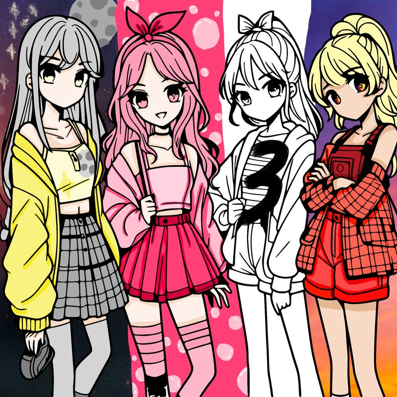 teen manga girls group of 4