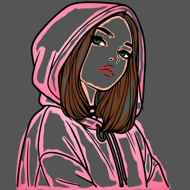a realistic girl in a hoodie