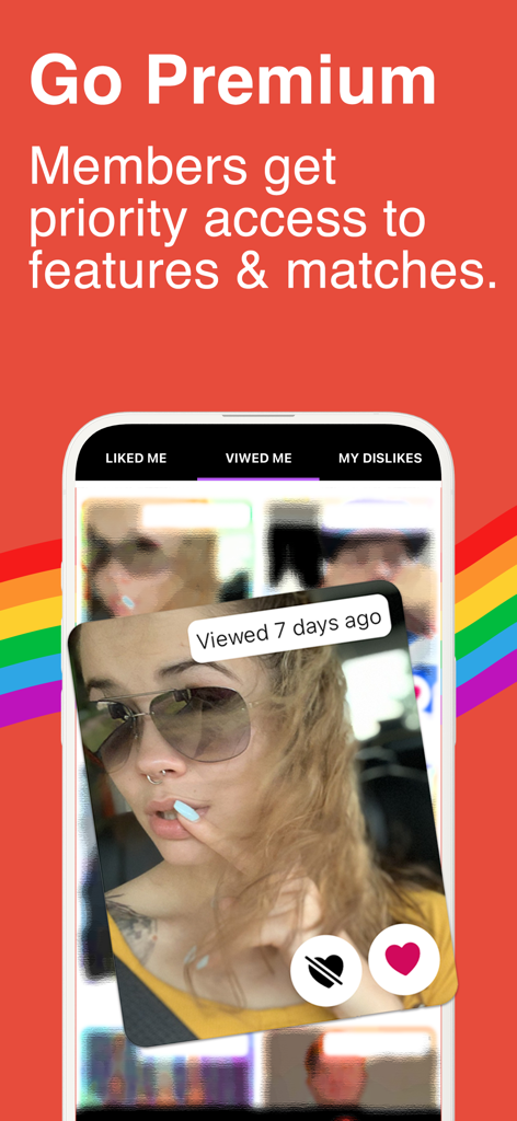 Bindr | Bisexual Dating App - Bindr app interface showing premium features like seeing who viewed your profile and liked you.