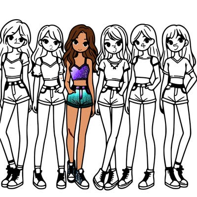 a group of girls wearing crop tops and shorts