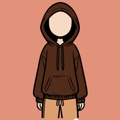faceless girl in a tracksuit with a hood on and no hair