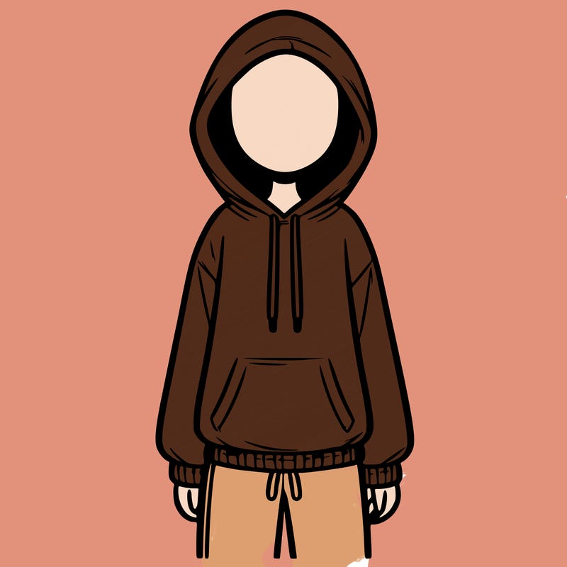 faceless girl in a tracksuit with a hood on and no hair