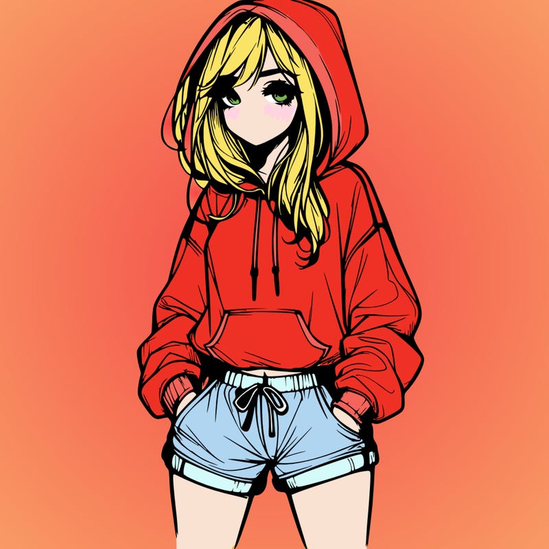 realistic girl in shorts and hoodie