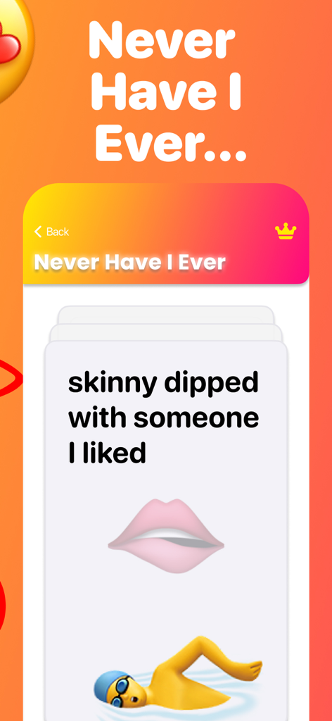 Exposed - Never Have I Ever - Never Have I Ever party game card asking about skinny dipping