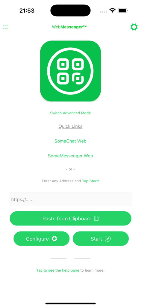 Web Messenger for Dual Chat - Web Messenger home screen showing dual chat quick links and a URL address bar