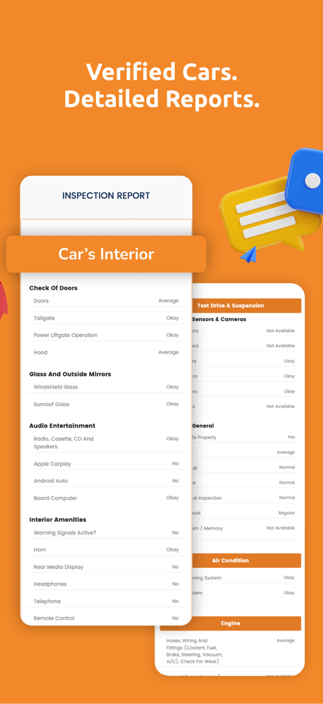 BuyAnyCar - A detailed car inspection report within the BuyAnyCar app interface