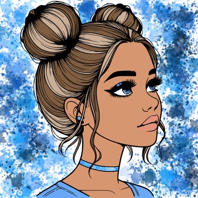 realistic girl with buns on the top of her head