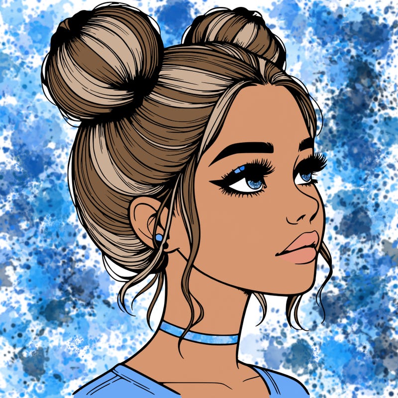 realistic girl with buns on the top of her head