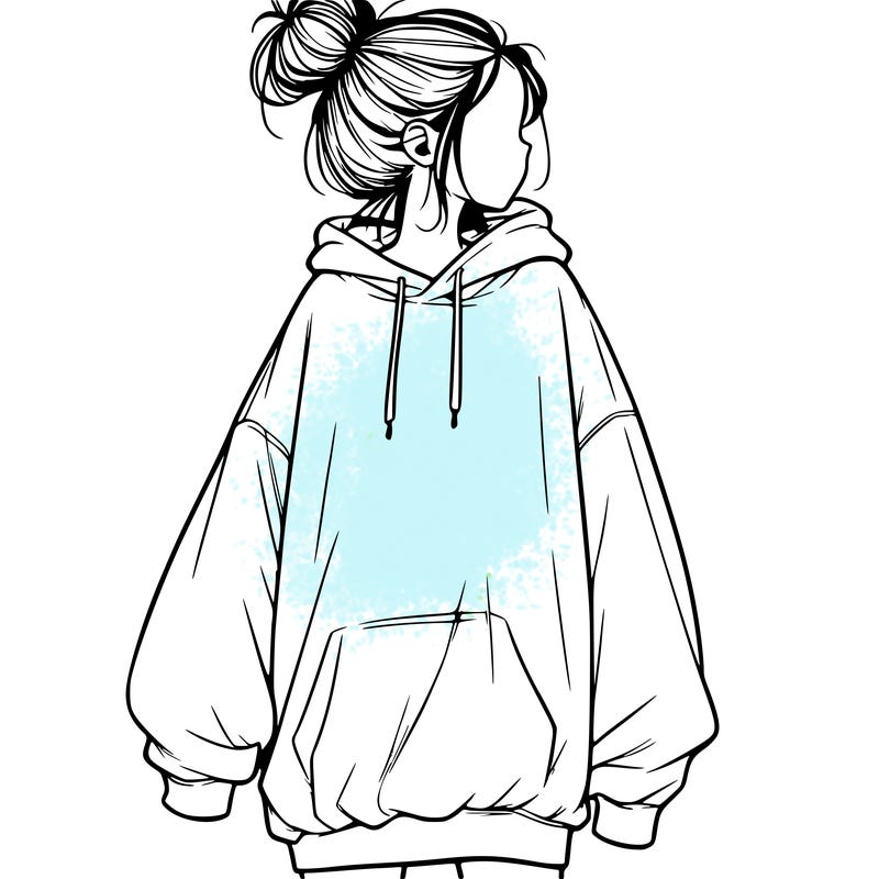 realistic girl with a oversized sweatshirt on and a bun