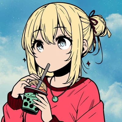 manga character drinking boba