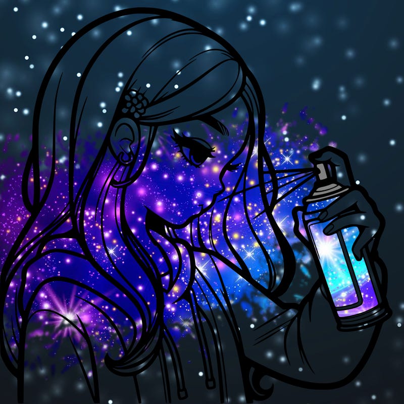 a realistic girl spray painting