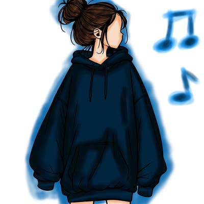 realistic girl with a oversized sweatshirt on and a bun