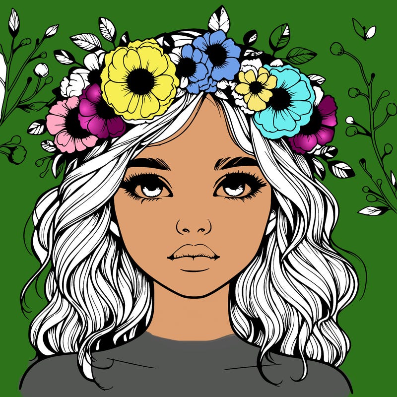 beautiful realistic girl with freckles and a flower crown