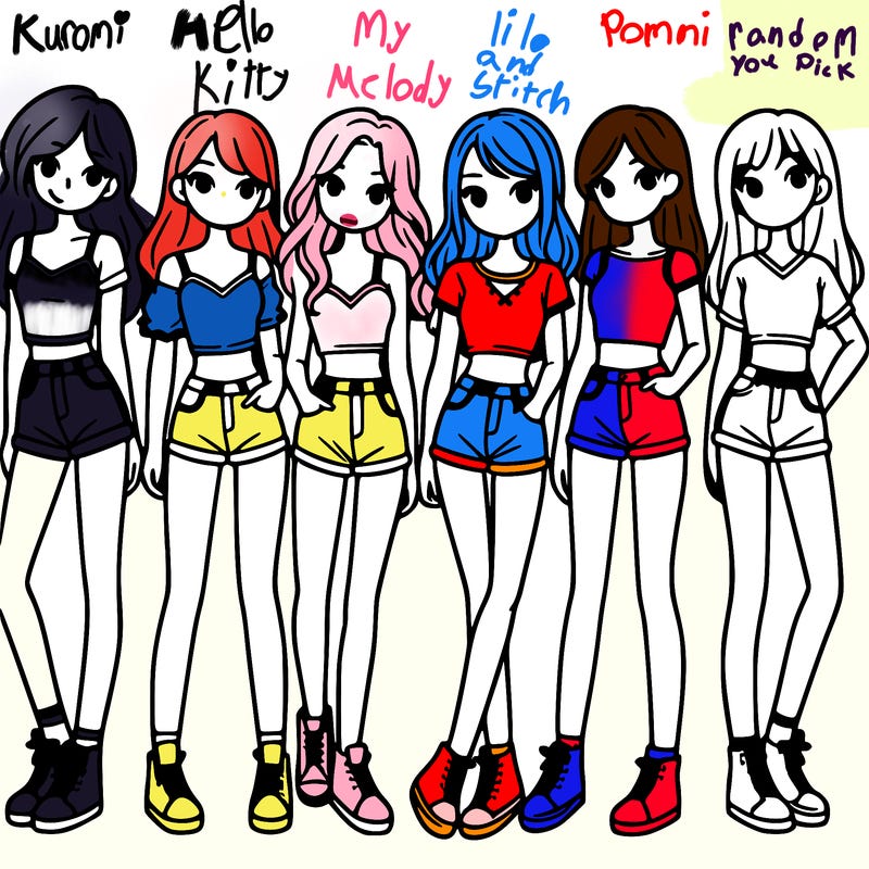 a group of girls wearing crop tops and shorts