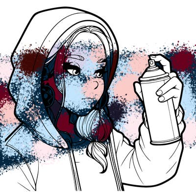 a realistic girl, spray painting