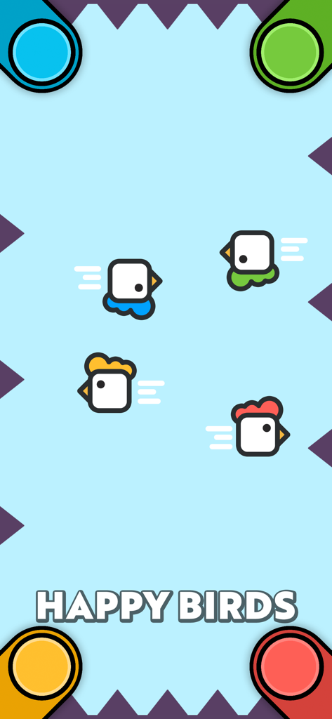 Happy Birds 4 player local multiplayer mini game interface with corner controls