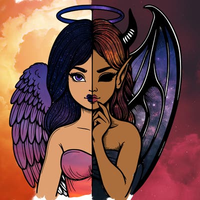 realistic angel half demon